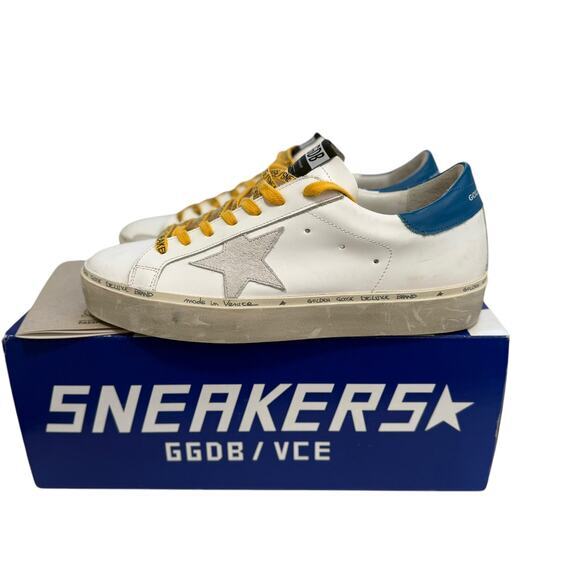 Golden‎ Goose Hi Star Sneakers Womens Size 41 White Blue with Yellow Laces - Picture 1 of 13